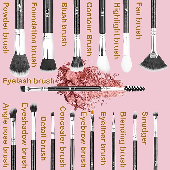Makeup Brushes Set BUTIYO 15 Pcs Synthetic Foundation Powder Concealers Eye shadows Blush Eye Brow Makeup Brushes with black (15 PCS) FB029