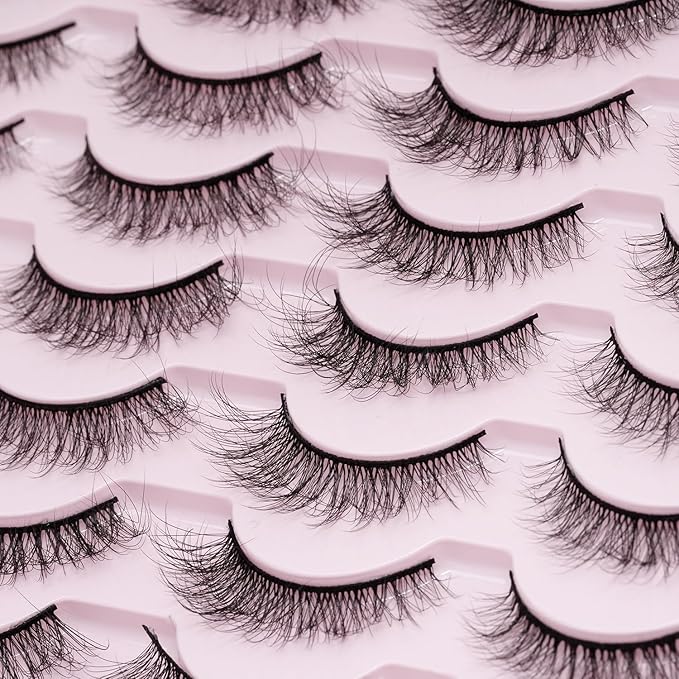 False Lashes Cat Eye Natural Look Fluffy14 Pairs 16mm Wispy Pestañas Postizas Naturales Faux 3D Mink False Eyelashes Natural Look Strip Lashes Pack by EMEDA (ZR03）