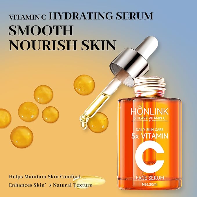 Vitamin C Skincare Set: 2x Face Serums & 1x Toner, 5X Vitamin C Complex with Hyaluronic Acid, Hydrating Facial Essence Toner & VC Serum to Refresh Skin & Improve Texture