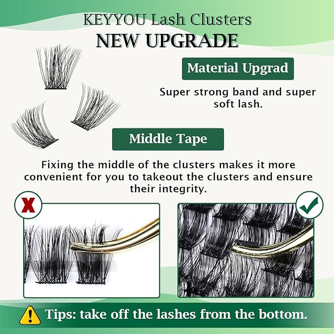 Lash Clusters,96 Pcs Cluster Lashes D Curl 10mm DIY Lash Extensions Eyelash Clusters,KEYYOU Volume Wispy Individual Lashes Soft&Comfortable Easy DIY at Home(Y05,D-10mm)