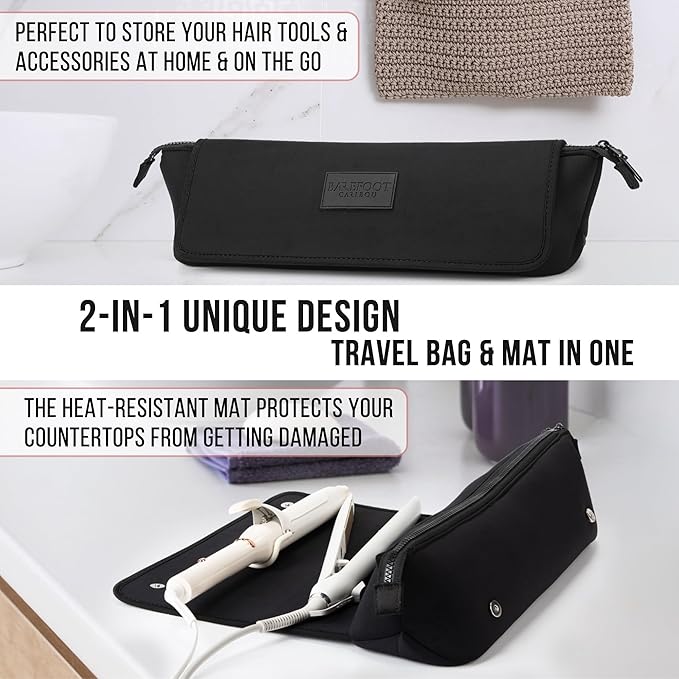 Hair Tools Travel Bag and Heat Resistant Mat for Flat Irons, Straighteners, Curling Iron, and Haircare Accessories, 2-in-1 design, with Interior Pockets, Portable Organizer