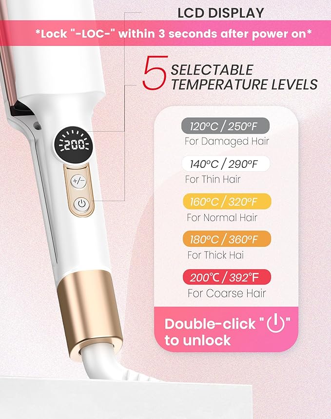 Mini Waver Crimper Hair Tool for Women Short Hair Travel 0.4 inch Double Barrel Small S Waver Curling Iron Dual Voltage (110-240V) with European Plug Adapter, 5 Temps for Dating, Daily (White Gold)