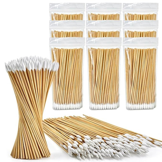 1000PCS 6" Pointed Cotton Swabs - Long Swab with Bamboo Sticks - Lint Free, Highly Absorbent Precision Cotton Tip for Tight Space Cleaning