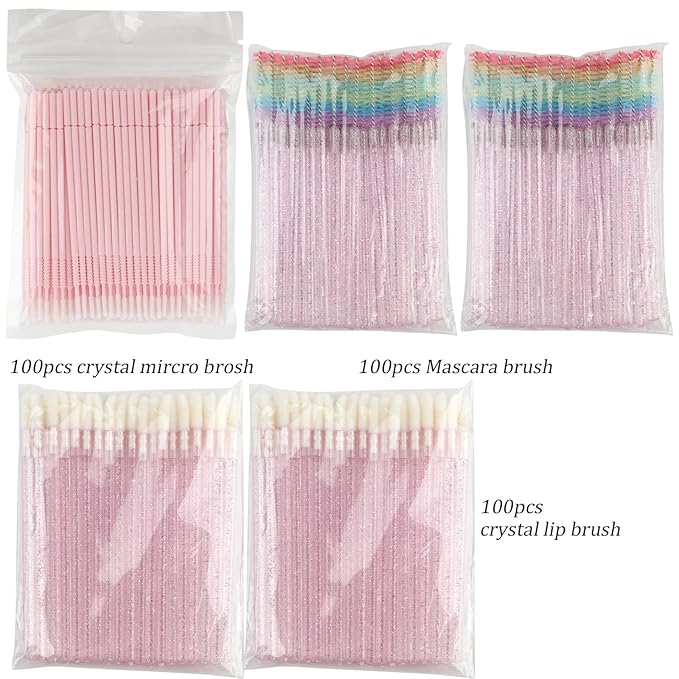 300 PCS Eyelash Extension Supplies Kit, Disposable Micro Swab Brush, Eyebrow Spoolie, Lip Brush, Mascara Wand Applicator(Rainbow sets）