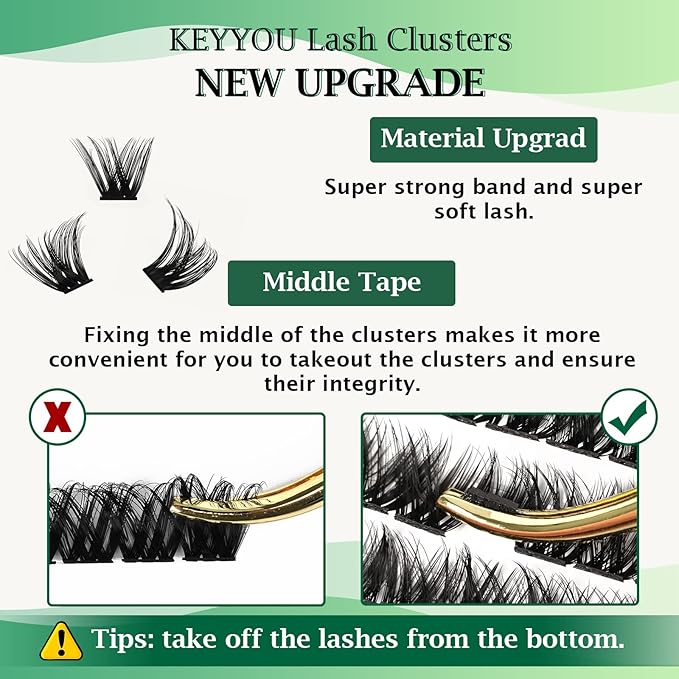 Lash Clusters,96 Pcs Cluster Lashes Y07 D Curl 12mm DIY Lash Extensions Eyelash Clusters,KEYYOU Volume Wispy Individual Lashes Soft&Comfortable Easy DIY at Home(Y07,D-12mm)