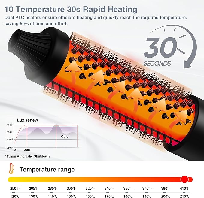 Infrared Bounce Brush, Heated Thermal Round Brush with Negative Ion Technology, 10 Heat Settings for Blowout Look with Hair Care Oil, Straightening & Curling, Suitable for All Hair Types, Black