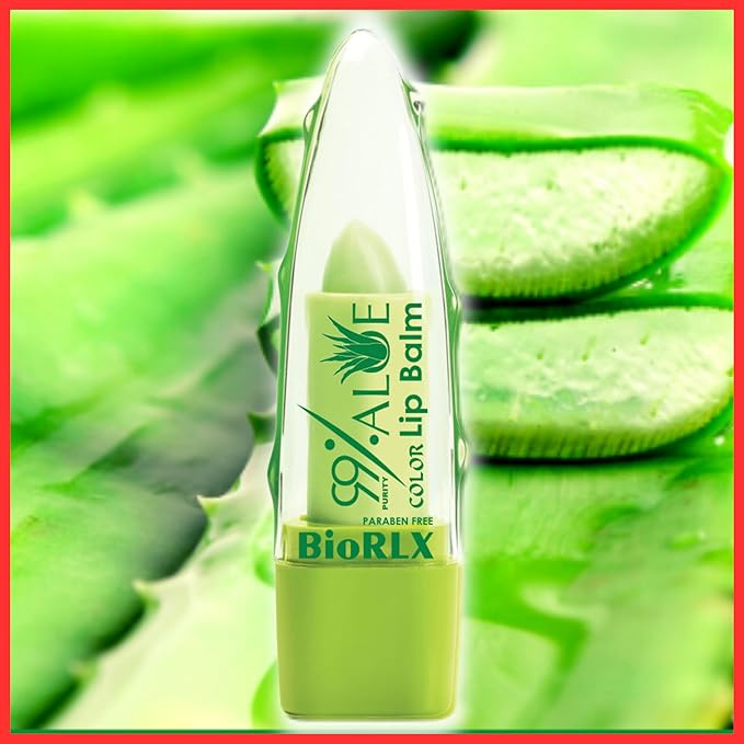 BioRLX 99% Purity Aloe Vera Lip Balm - Natural Moisturizing Unisex Lip Care for Hydrated and Radiant Lips (Aloe Vera - Color Tinted, 0.12 Ounce (Pack of 2))