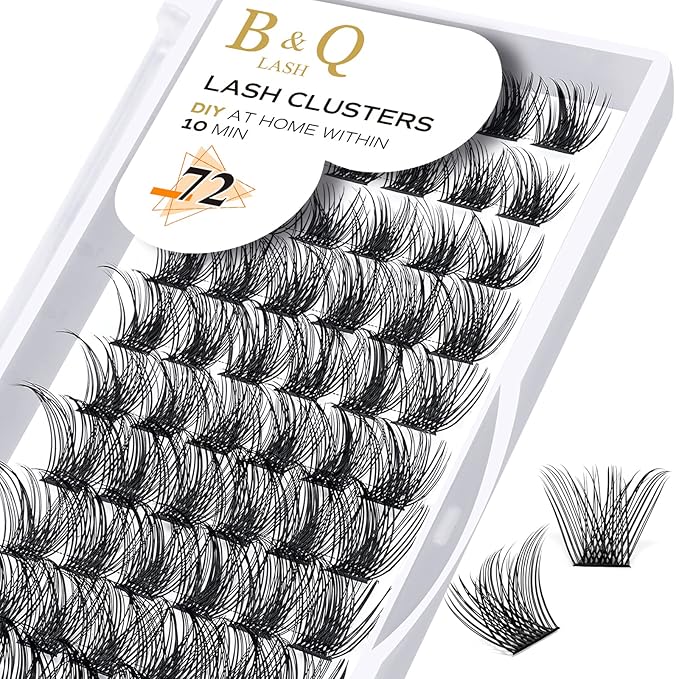 B&Qaugen Lash Clusters B02 DIY Eyelash 72 Cluster Lashes C D Curl Mega Volume Individual Lashes Eyelash Clusters Wispy Lashes Cluster DIY at Home (NM-D-8-16MIX)