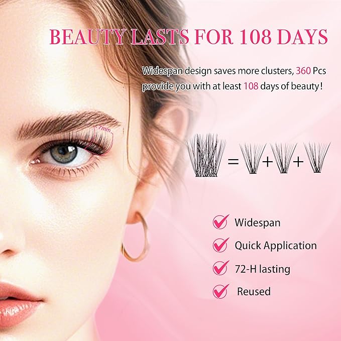 Lash Clusters Kit - Wispy Natural & Manga Spiky Lash Cluster Invisible band 8-16mm Eyelash Clusters Kit D Curl Lash Extension Kit WideSpan with Bond and Seal DIY at Home