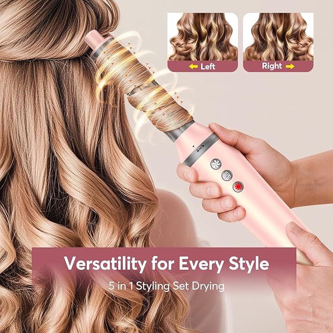 5 in 1 Air Wrap Hair Styler with Travel Bag- Professional Frizz-Free Auto Wrap Curler, High-Speed Hair Dryer, Straightening & Blow Dryer Brush for Multiple Styling, No Heat Damage, Gift for Women