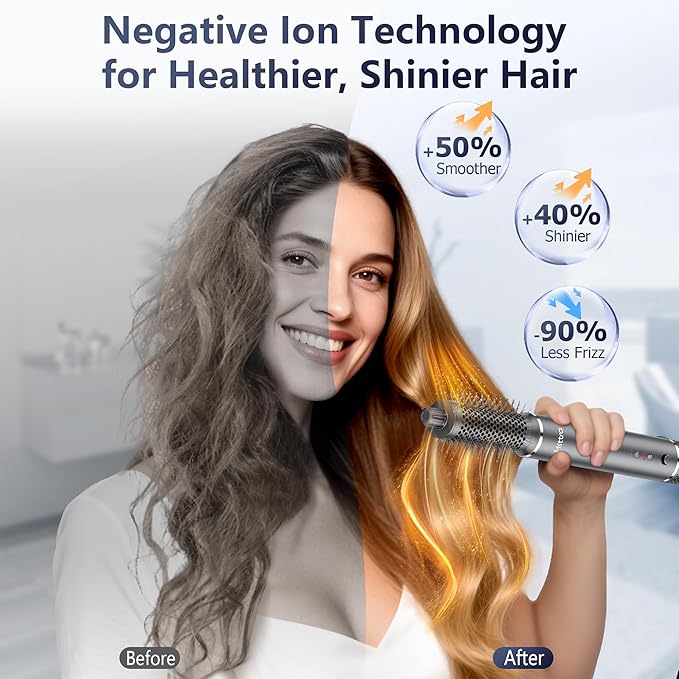 6-in-1 Multi Styler & Professional Hair Dryer Brush, Frizz-Free Hot Air Wrap Hair for Fast Drying, Volumizing, Straightening, Curling Without Heat Damage, Gift for All Hair Types' Women (Gray)