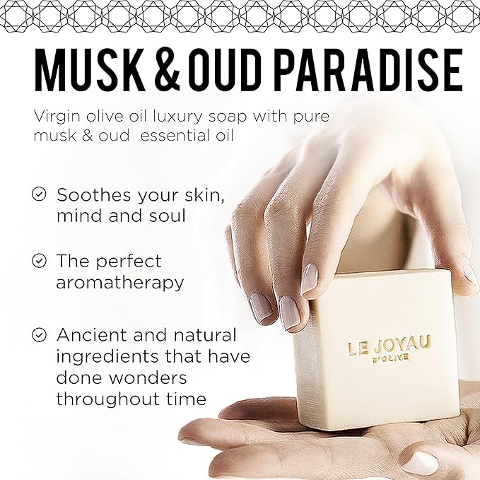 LJO Chemical-Free Soap | Enriched with Essential Oils | No Synthetic Fragrances | Made with Only 5 All-Natural Ingredients | Musk & Oud Paradise | Great as a Gift | Soap for Body & Face | Pack of 1