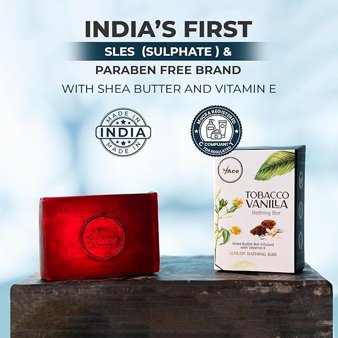 MY ACE Tobacco Vanilla Handmade Bathing Bar – Natural Soap with Coconut Oil, Shea Butter & Vitamin E – SLES-Free, Moisturizing & Gentle Cleanser (3.5oz Each, Pack of 3)