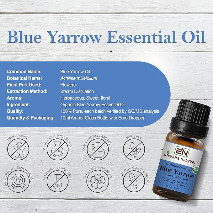 Blue Yarrow Essential Oil USDA Certified Organic, 100% Pure Natural Premium Grade, Undiluted