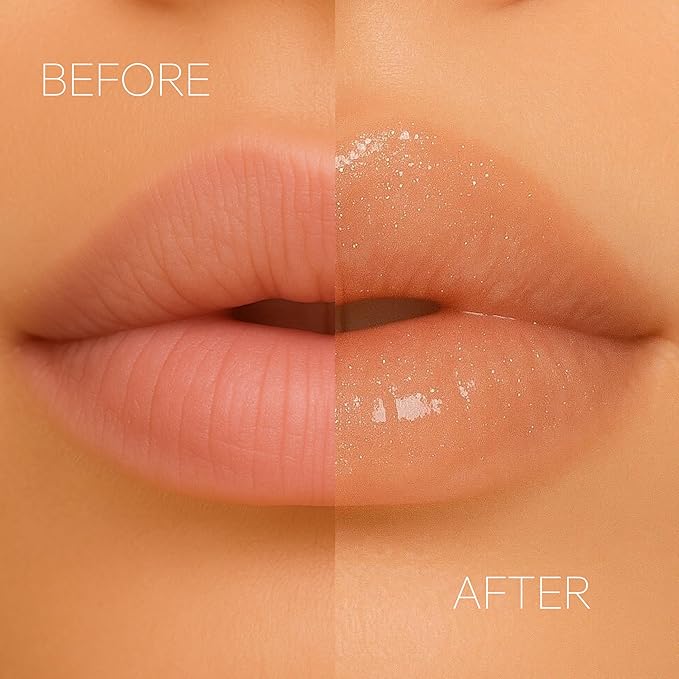 Formless Beauty | Majestic Peach Lip Gloss by Jenny McCarthy | Peach Gloss Infused with Gold Glitter | Vegan Hydrating Formula | Non-Sticky Aloe & Jojoba Infused | Paraben&Cruelty Free | Lip Enhancer