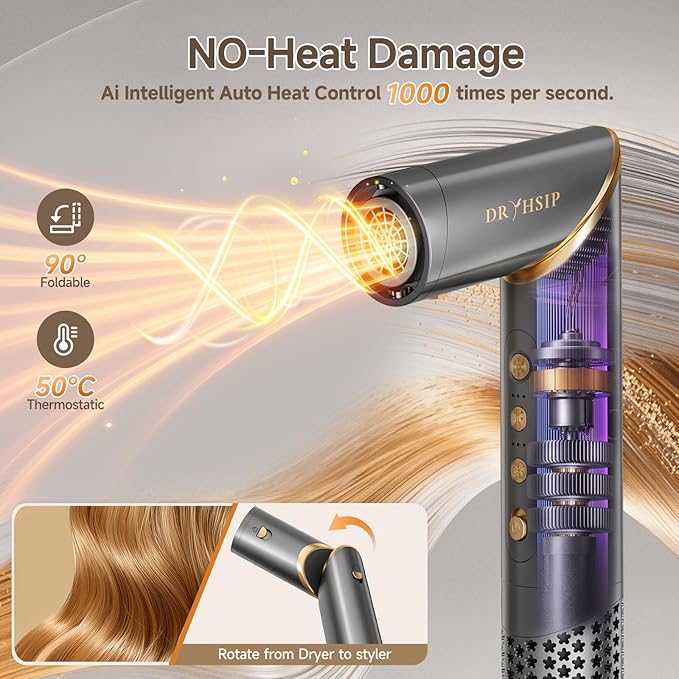 8 in 1 Wrap Air Hair Styler & Blow Dryer Brush - 110,000 RPM High-Speed, Foldable Ionic Hot Air Styler for Fast Drying, Volumizing & Curling, Multi-Styling Tool (Holiday Gifts for Women)