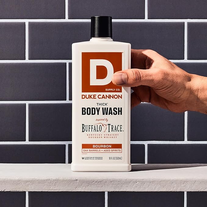 Duke Cannon Supply Co. Thick High Viscosity Body Wash - 3X Thicker, Cleansing Shower and Bath Gel, Mineral-Enriched Body Wash for Men - Big American Bourbon - Mens Body Scrub - Bourbon (18 oz)