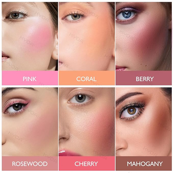 KYDA Coral Powder Blush, Radiant Glow Face Blush, Buildable Matte Cheeks Color, Ultra-fine Lightweight Powder Blusher, Lasting Moisturizing