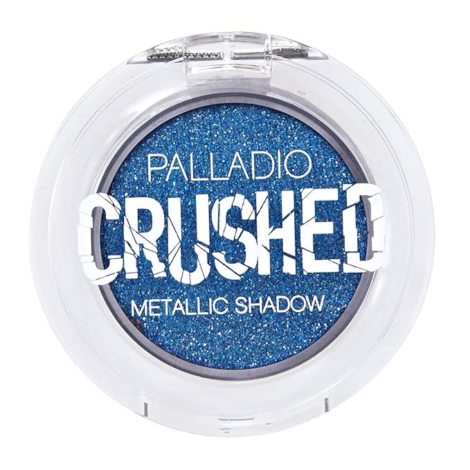 Palladio Crushed Metallic Eyeshadow, Blue Moon - Pressed Pigments for Highly Reflective Foil Finish, Cream Formula With No Creasing, Amazing Color Depth, Apply With Brushes