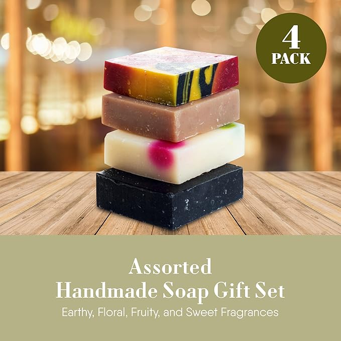 360 Feel Assorted Bar Soap Set - Made in the USA - Castile Handmade All Natural Cold Processed - Includes 4 Assorted Scents - Earthy, Floral, Fruity, & Sweet Fragrances - (5oz, 4-Pack)
