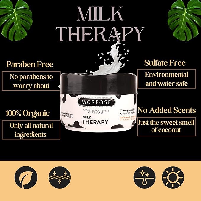 Morfose Professional Hair Mask for Dry, Damaged, or Brittle Strands 16.9 Fl oz (Milk Therapy)