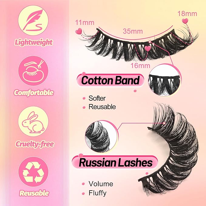 Ahrikiss Faux Mink Lashes Fluffy Russian Eyelashes 6D Volume False Eye Lashes that Look Like Extensions Thick Soft D Curl Fake Strip Lashes 10 Paris Pack(R3)