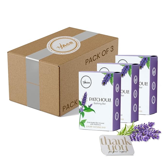 MY ACE Patchouli Aromatherapy Bathing Bar – Handmade Soap with Patchouli Essential Oil & Coconut Oil, Shea Butter & Vitamin E, SLES-Free, Deep Moisturizing (3.5oz Each, Pack of 3)