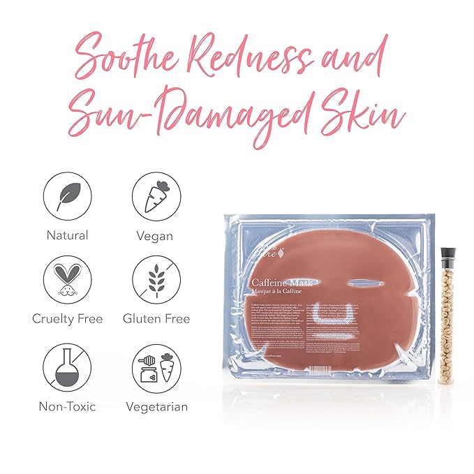100% PURE Caffeine Face Mask (1 PC), Soothing Face Mask with Hyaluronic Acid, Hydrating Skin Care, Soothes Skin, Sustainably Made - Single Mask