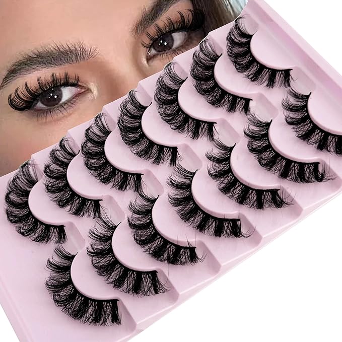 Mink Lashes Fluffy D Curl Russian Strip Lashes Wispy Lash Natural Look NINGLASH 11-17mm 3D False Eyelashes Volume 7 Pairs Short Fake Eyelash Pack