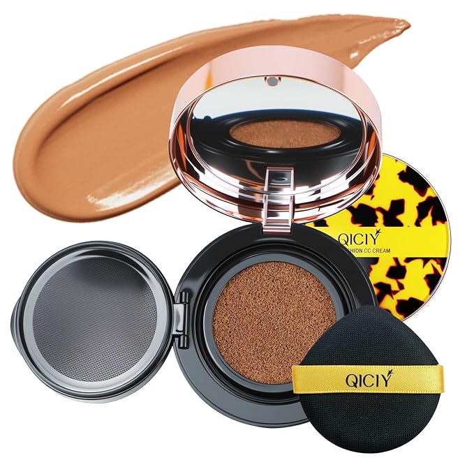 QueenDiary Moisture Cushion CC Cream Foundation for Mature Skin - Flawless Concealer BB Cream, Long-Lasting Waterproof Air Cushion CC,Lightweight, Buildable Coverage, Semi-Matte (Medium Deep)
