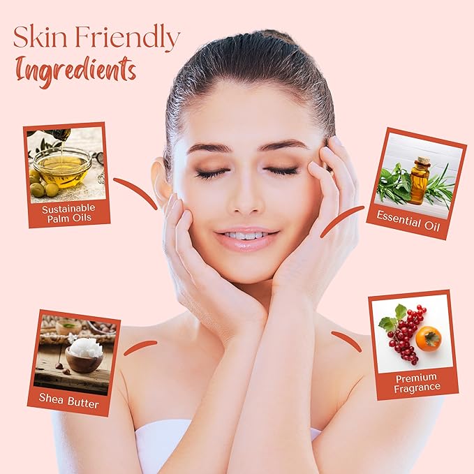 Wavertree & London Persimmon & Red Currant Scented Natural Soap (8 Bars), 7oz Moisturizing French Triple Milled Soap Bars enriched with shea butter - Pure Plant Oil Bath & Body Bars for All Skin Types