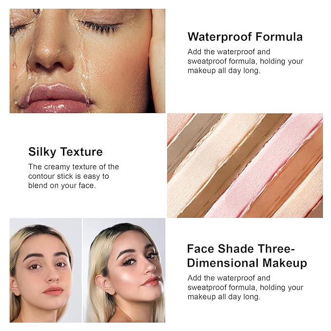 FV Dual-Ended Contour & Highlighter Stick - 2 Pack, Waterproof, Long-Lasting, Creamy & Blendable Formula, Natural Finish Sculpting Stick for Face & Body, Shades: 02 Light/Medium & 01 Medium