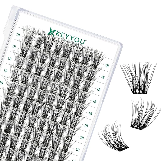 Lash Clusters 96pcs Individual Lashes D Curl 18mm Eyelash Clusters KEYYOU Volume Wispy Lash Extension Soft&Comfortable Easy DIY at Home(Y18,D-18mm)