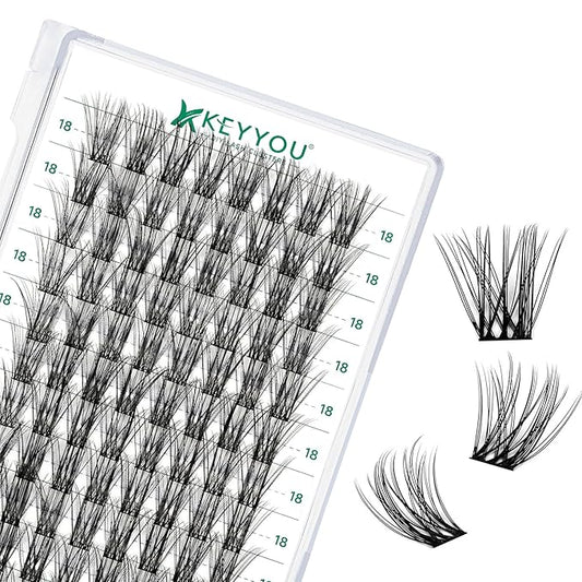 Lash Clusters 96pcs Individual Lashes D Curl 18mm Eyelash Clusters KEYYOU Volume Wispy Lash Extension Soft&Comfortable Easy DIY at Home(Y18,D-18mm)