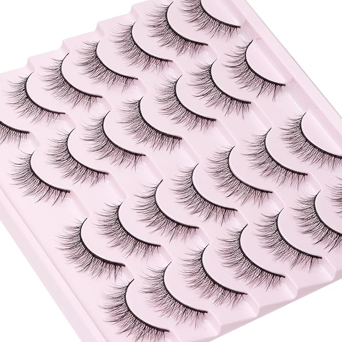 EMEDA False Lashes Natural Look Eyelashes 12mm Short 14 Pairs 3D Pestañas Postizas Naturales False Eyelashes Natural Doll Eye Looking Fluffy Eye Lash Wispy Strip Lashes Pack by EMEDA(M25）