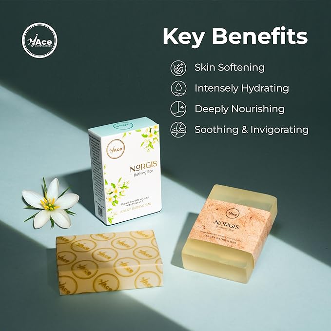 MY ACE Nargis Nourishing Bathing Bar – Handmade Soap with Nargis Essential Oil & Coconut Oil, Shea Butter & Vitamin E, SLES-Free, Gentle Skin Care (3.5oz Each, Pack of 3)
