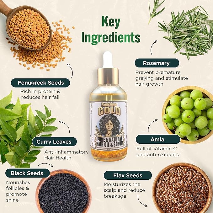Gold Hair Oil – Fenugreek Strengthening Serum for Dry, Damaged, Frizzy & Coarse Hair | Anti-Hair Fall | Anti-Hair Loss Hair Growth Oil Treatment | All-Natural | 4 Ounce