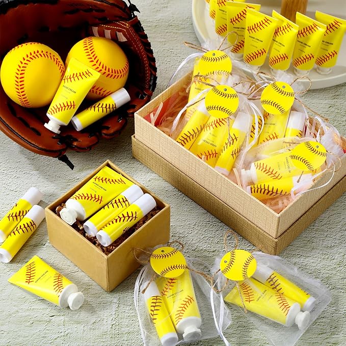 144 Pcs Softball Lip Balms Hand Cream Sets Softball Party Supplies Including 36 Lip Balm and Moisturizing Hand Cream 36 Organza Bags Cards and Ropes for Team Accessories Thank You Gifts