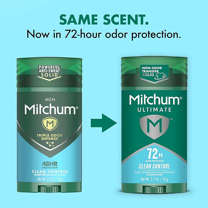 Mitchum Ultimate 72H Odor Protection Men’s Antiperspirant & Deodorant, Invisible Solid, Clean Control, 2 pack