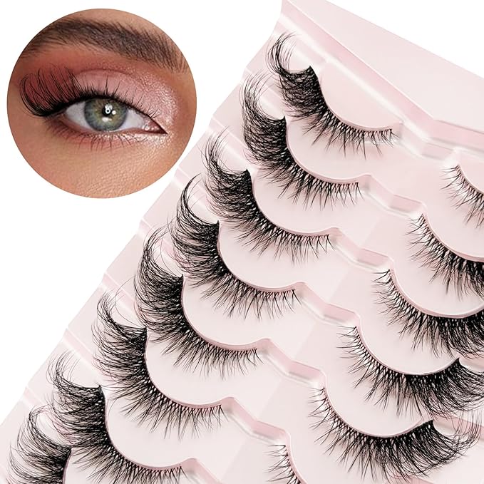 Yasnai Cat Eye Lashes Fluffy False Eyelashes Volume Lashes Wispy Fake Lashes Natural Eyelashes Strip Lashes 9 Pairs Pack 9D