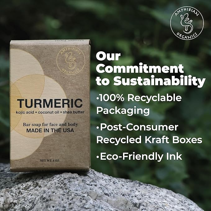 Turmeric Soap - with Kojic Acid, Coconut Oil, Shea Butter, Organic & Natural Ingredients, Vegan, For All Skin Types, Made in USA