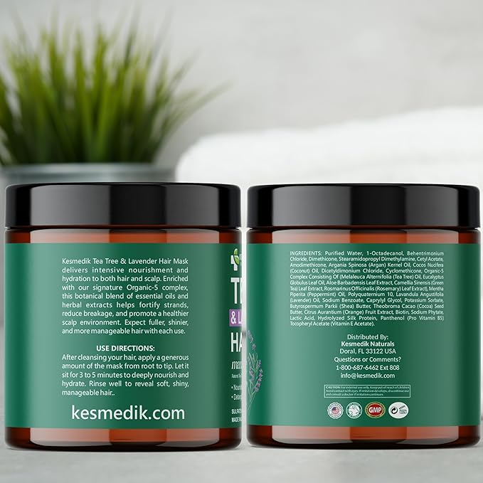 Tea Tree Oil Hair Mask, Deep Conditioner for Dry, Damaged Hair, Itchy Scalp Treatment, Refreshes & Soothes Scalp, Hydrates, Nourishes & Repairs with Biotin, Lavender & Argan Oil.