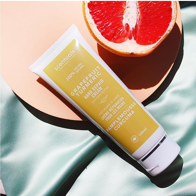 Hand Cream with Grapefruit Turmeric Essential Oil, Shea Butter, Cocoa Butter, Argan & Almond oil, Vitamin E and Aloe Vera, for Moisturizing Dry Hands, Natural Skin Care, 100 ml, 3.4 fl.oz