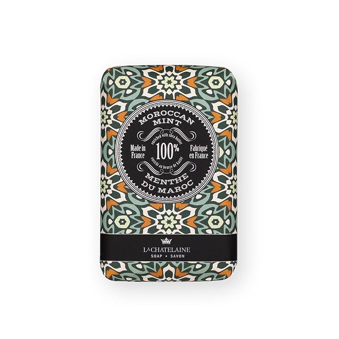 La Chatelaine Soap Supply Tin Gift Set |Unisex, Men, Women| Plant-based shea butter bar soaps | Made in France | Natural and Organic | Large soap bars | Set of 6, 8.8 oz./250g bars - Red Mosaic