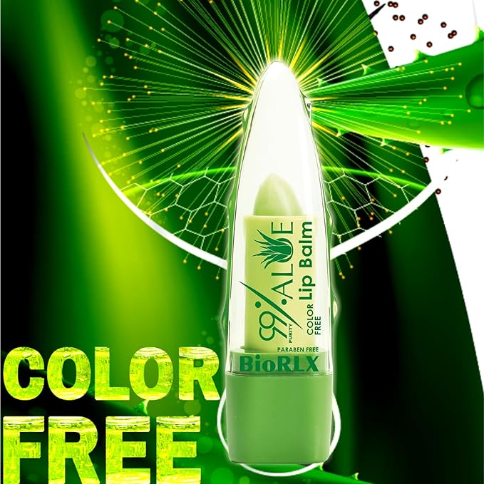 BioRLX 99% Purity Aloe Vera Lip Balm - Natural Moisturizing Unisex Lip Care for Hydrated and Radiant Lips (Aloe Vera - Color Free, 0.12 Ounce (Pack of 2))
