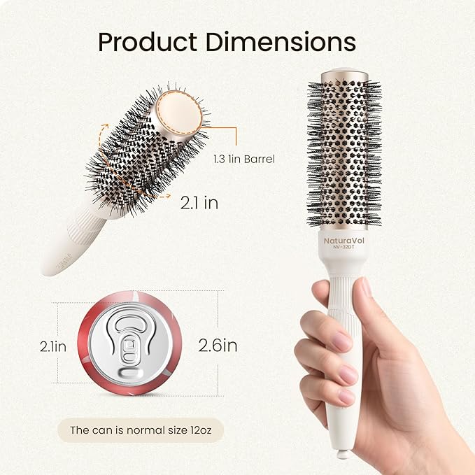 AIMIKE NaturaVol Round Brush for Blow Out, Small Round Hair Brush for Short Hair, Nano Thermal Ceramic Tech Hairbrush for Blow Drying & Curling, with 2 Clips (1.3 Inch Barrel, 2.1 Inch Bristle)