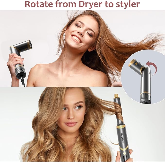 Hair Dryer Brush Hair Styler: 5 in 1 Air Styling& Drying System, 110,000 RPM Auto Wrap Hot Air Brush Set for Fast Drying, Curling Volumizing Smoothing&Styling, Detachable Oval Brush, Concentrator