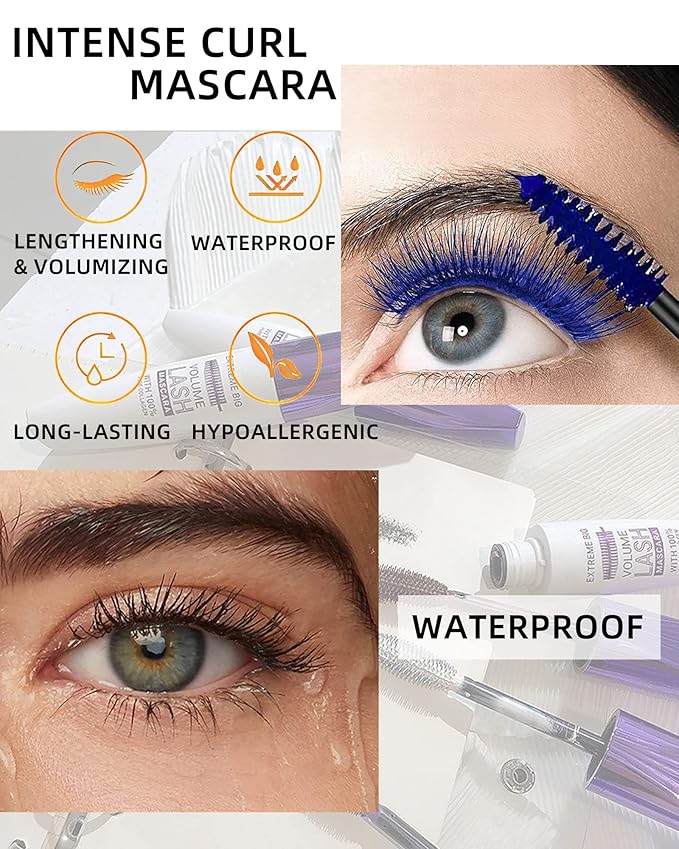 5D Waterproof Mascara Black Volume and Length,Fiber Colored Mascara for Eyelashes,Longlasting Curling Colorful rimel de pestañas,Mother's Day Eye Makeup Gift for Older Women 60 Plus Girl