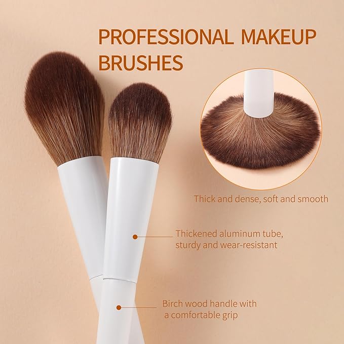 Makeup Brushes 14-Piece Premium Synthetic Makeup Brush Set Foundation Powder Contour Concealers Eyeshadow Blending Liner Makeup Brush kit with Powder Puffs & Brush Bag