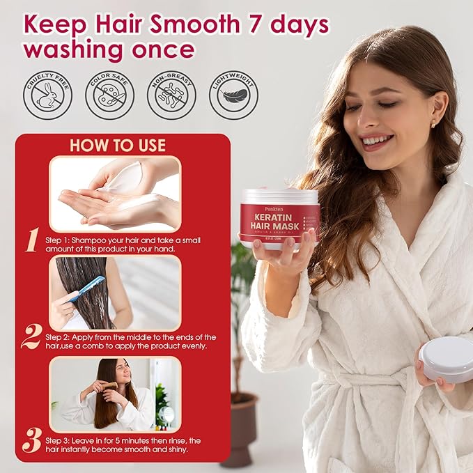 Punken Keratin Hair Mask Deep Conditioner Hydrating Hair Mask For Dry Damaged Hair- Hair Treatment Mask Leaving Hair Smooth And Shiny For All Hair Type 250ML